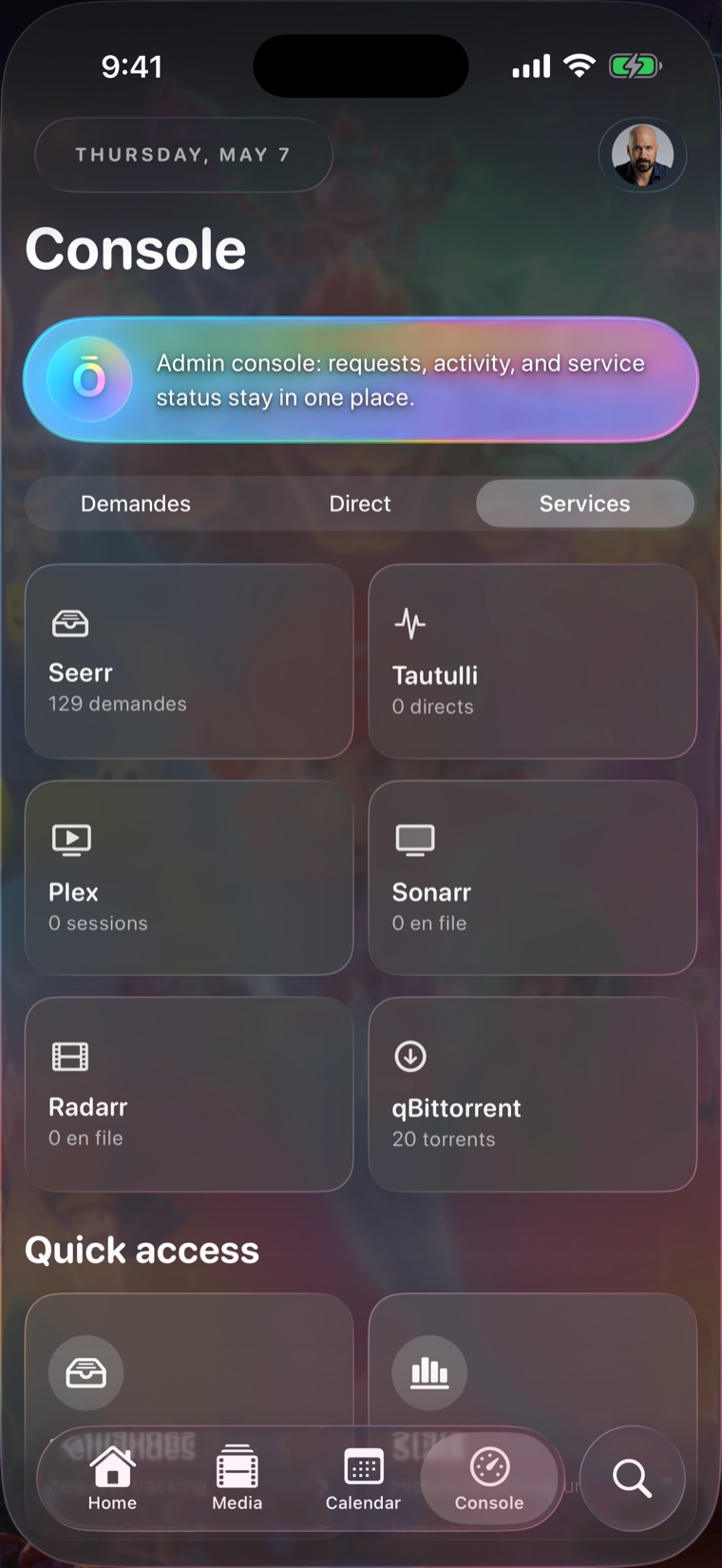 Ōree Console services screen